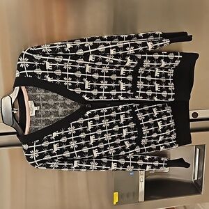 💕MICHAEL STARS💕 Holiday Reindeer Snowflake Cardigan ~ Black & White Small NWOT